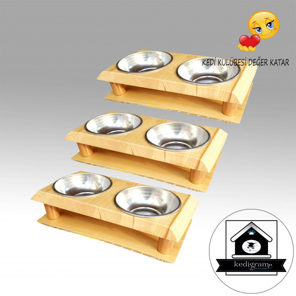 Kedi Mama Kabı - Paslanmaz Kase Çelik - Köpek Kedi Mama Ve Su Kabı - Ahşap Mama Kabı - 2