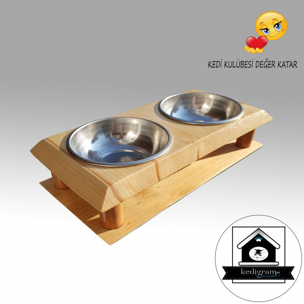 Kedi Mama Kabı - Paslanmaz Kase Çelik - Köpek Kedi Mama Ve Su Kabı - Ahşap Mama Kabı - 4