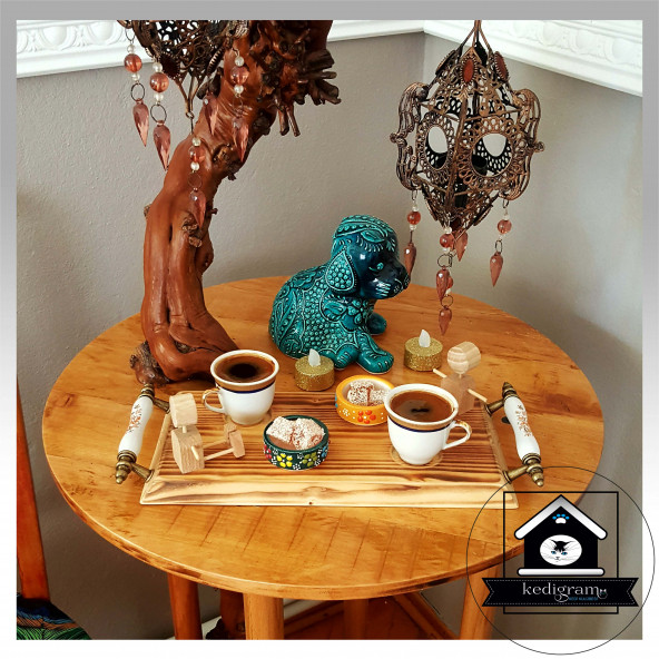 Kahve Sunum Tepsisi -çay Kahve- Rustik Keyifzade - Porselen Kulp - Birliktelik Temalı Sunum Tepsi - 3