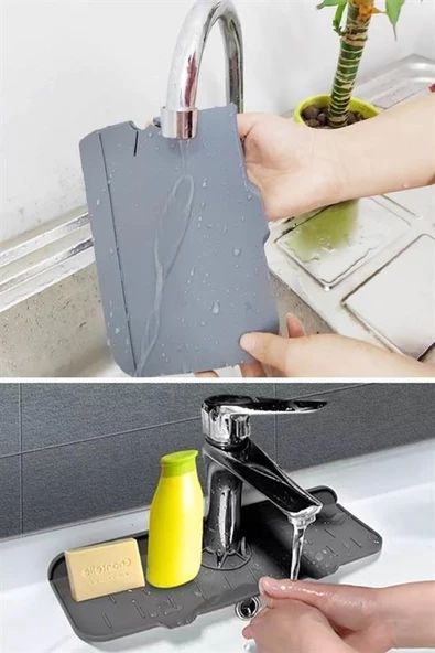 BUFFER® Lavabo İçin Silikon Esnek Mat Musluk Sapı Damlama Tutucu Raf Mutfak Tezgahı Sıçrama Koruma - Resim 10