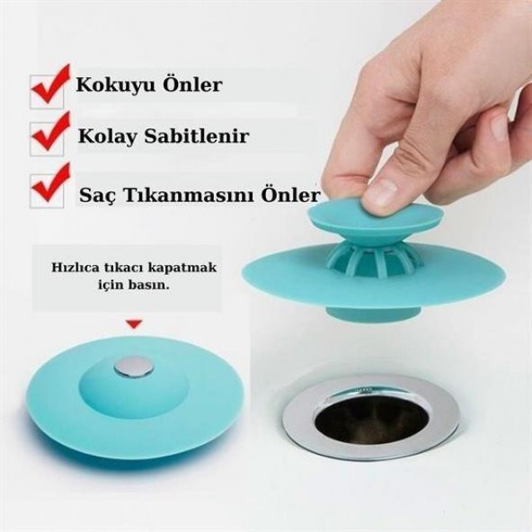 BUFFER® Silikon Malzeme Banyo Mutfak Gider Evye Lavabo İçine Çöp Tıpası Kaydırmaz Süzgeç Çeşitleri M - 2