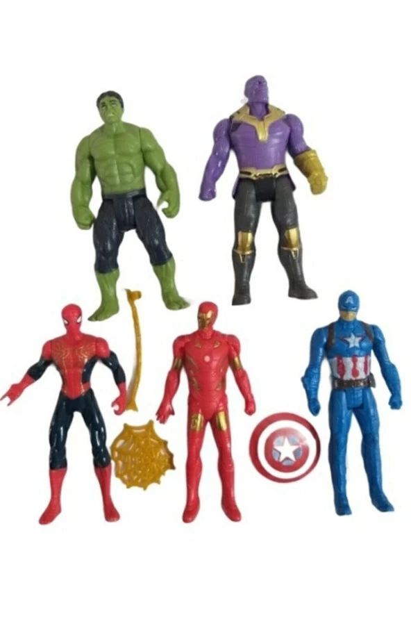 Oyuncak Avengers 5li Figür Karakter Seti Örümcek Adam Thanos Hulk Kaptan Amerika Iron Man