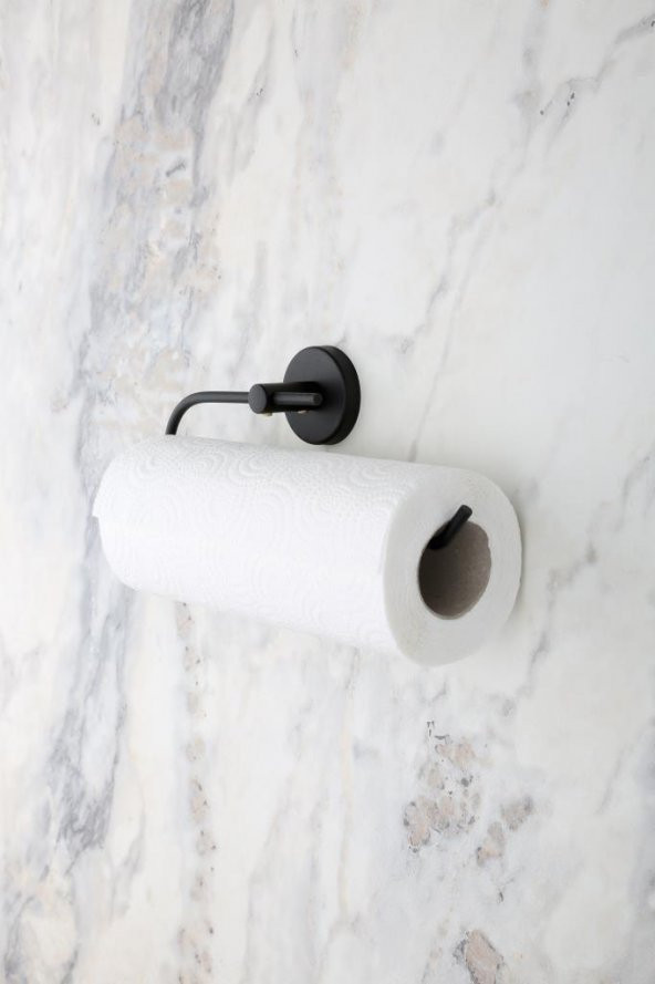 Lotus Mat Siyah Eko Solo Havlu Kağıdı Askısı Solo Havluluk İster Yapıştır İster Montajla - 2