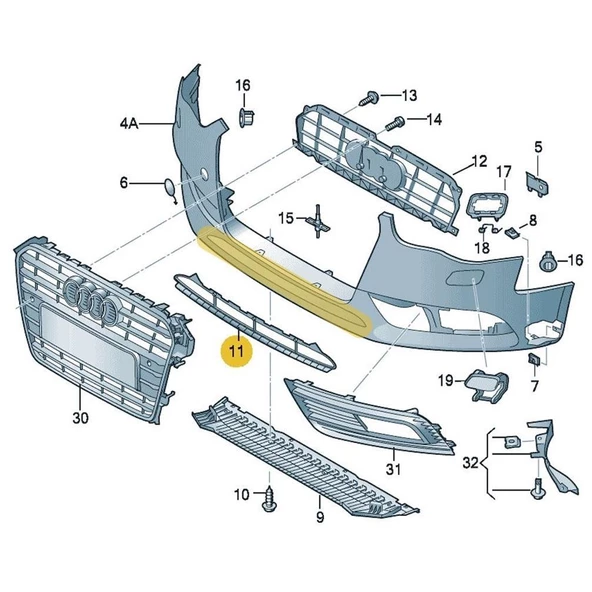 Audi A4 2013-2015 Ön Tampon Alt Orta Izgarası Çıtası 8K0807683 - 3