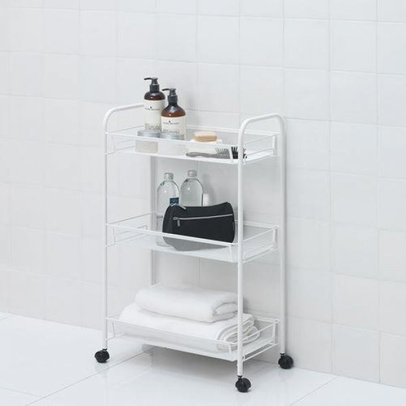 Servis Arabası 3 Katlı Metal Beyaz MeridyenDukkan 26x48x77 cm Banyo-Mutfak Düzenleyici Ünite - 2