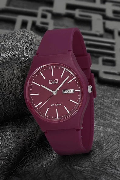 Q&Q A212J011Y Su Geçirmez Silikon Kordonlu Çift Takvimli Kol Saati