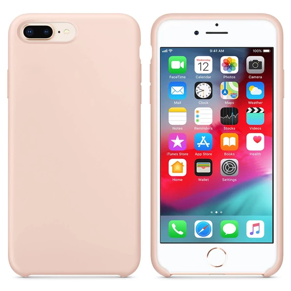 Apple iPhone 8 Plus Altı Açık Liquit Lansman Silikon Toz Pembe