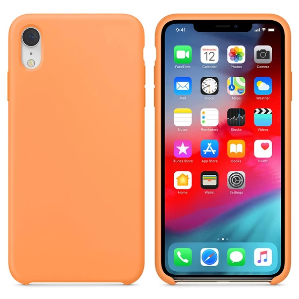 Apple iPhone XR Altı Açık Liquit Lansman Silikon Kehribar Turuncusu