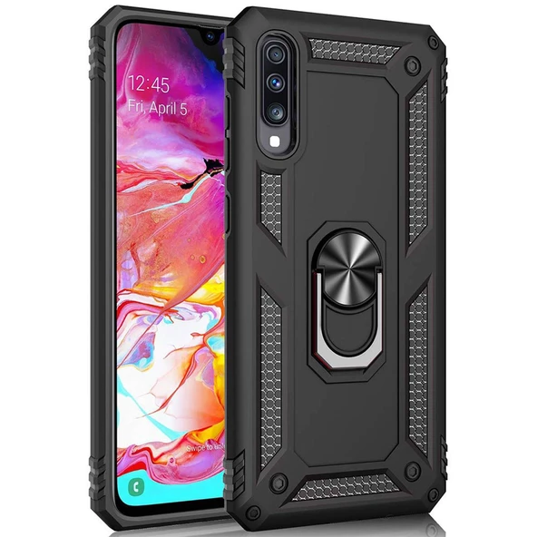 Samsung Galaxy A70 (A705F) Yüzüklü Tank Kılıf Siyah