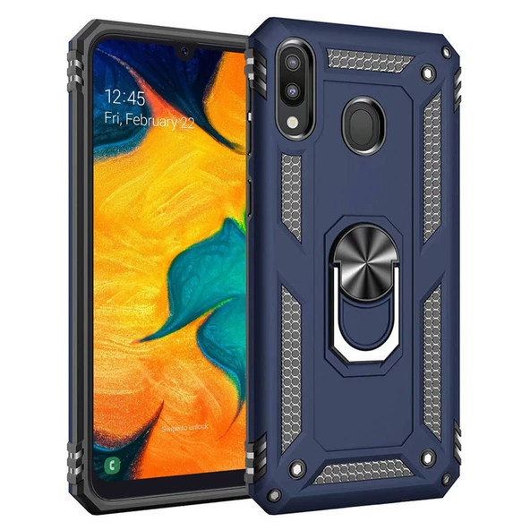 Samsung Galaxy A30 (A305F) Yüzüklü Tank Kılıf Lacivert