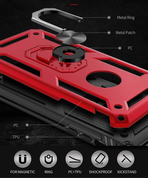 Xiaomi Redmi Note 9 Yüzüklü Tank Kılıf Siyah - Resim 3