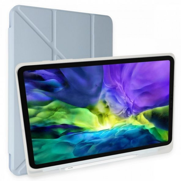 iPad 10.2 (8.nesil) Kılıf Kalemlikli Mars Tablet Kılıfı - Mavi