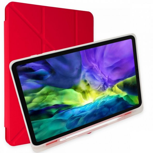 iPad 10.2 (7.nesil) Kılıf Kalemlikli Mars Tablet Kılıfı - Kırmızı