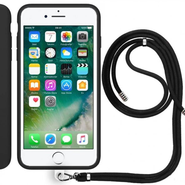 Apple iPhone SE 2020 İp Askılı Silikon Kılıf Siyah