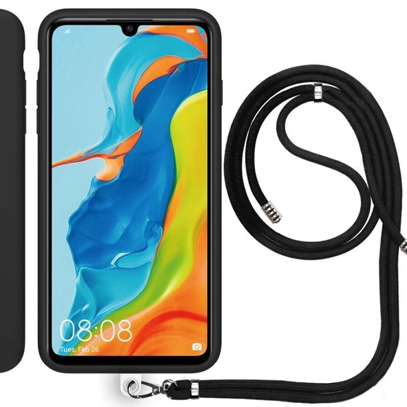 Huawei P30 Lite İp Askılı Silikon Kılıf Siyah