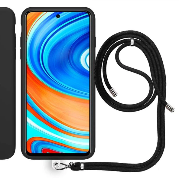 Xiaomi Redmi Note 9S İp Askılı Silikon Kılıf Siyah