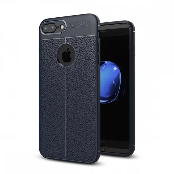Apple iPhone 7 Plus Deri Görünümlü Silikon Lacivert