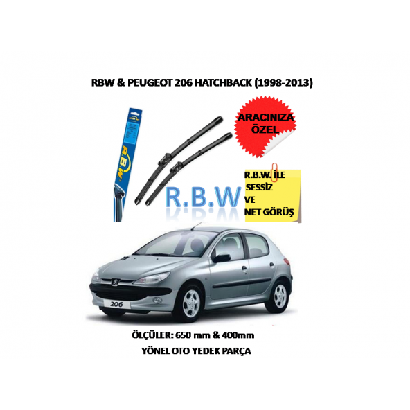 RBW Peugeot 206 Hatchback (1998-2013) Hybrid Tip Kancalı Araca Özel Silecek Seti