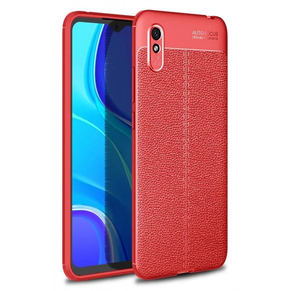 Xiaomi Redmi 9A Deri Görünümlü Silikon Kırmızı