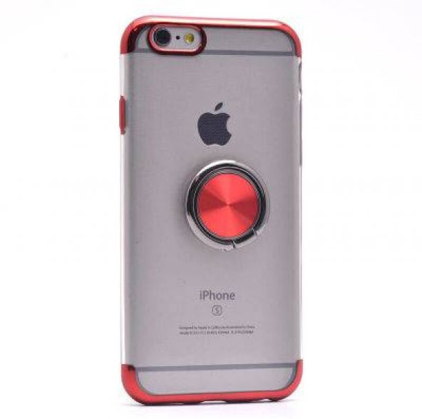 Apple iPhone 6 Platin Yüzüklü Silikon Kılıf Kırmızı