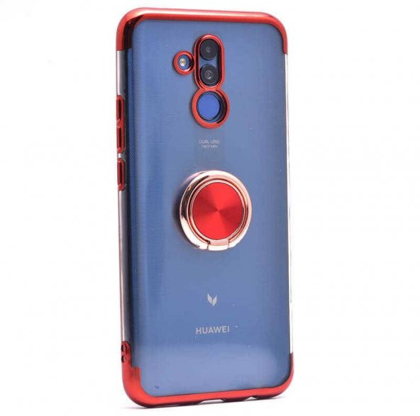 Huawei Mate 20 Lite Platin Yüzüklü Silikon Kılıf Kırmızı