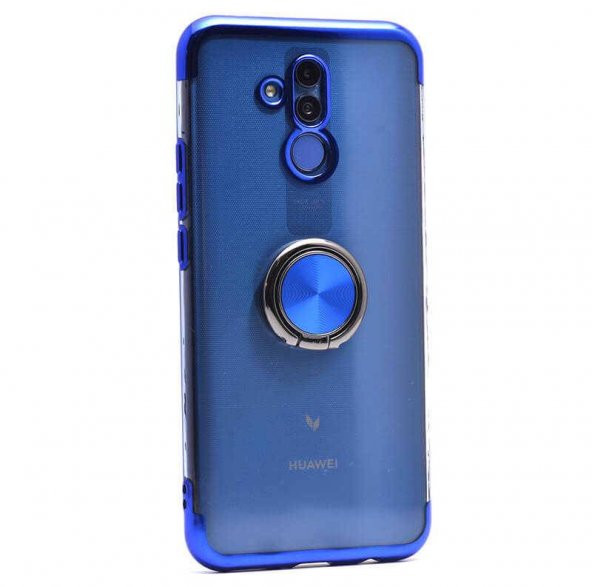 Huawei Mate 20 Lite Platin Yüzüklü Silikon Kılıf Mavi