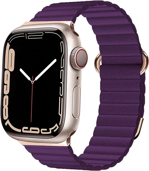 Apple Watch 10 42mm - 38/40/41mm Kordon Mıknatıslı Magnetik Deri Kordon 2/3/4/5/6/se/7/8/9