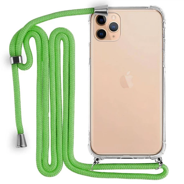 iPhone 11 Pro Boyun Askılı Şeffaf Tank Kılıf Yeşil