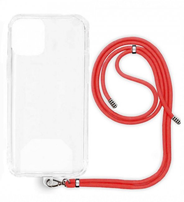 Apple iPhone 11 İp Askılı Şeffaf Silikon Kılıf Kırmızı