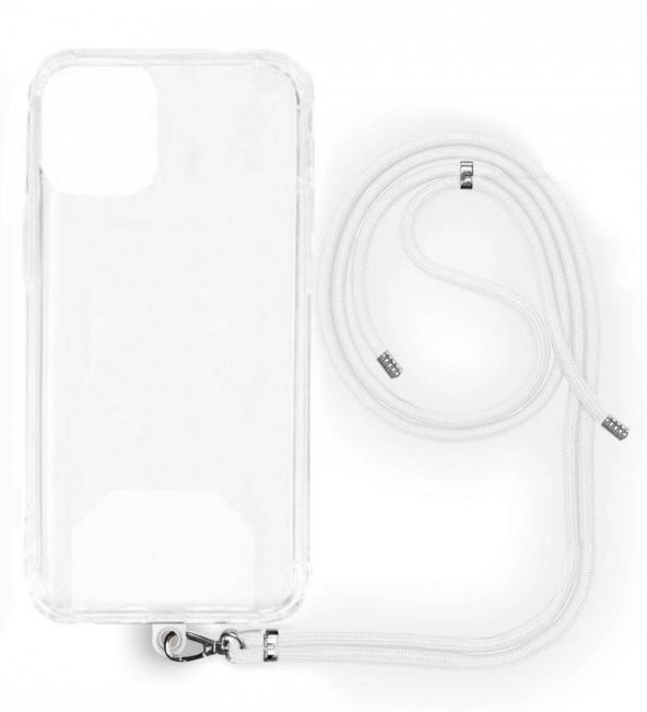 Apple iPhone 14 Pro İp Askılı Şeffaf Silikon Kılıf Beyaz