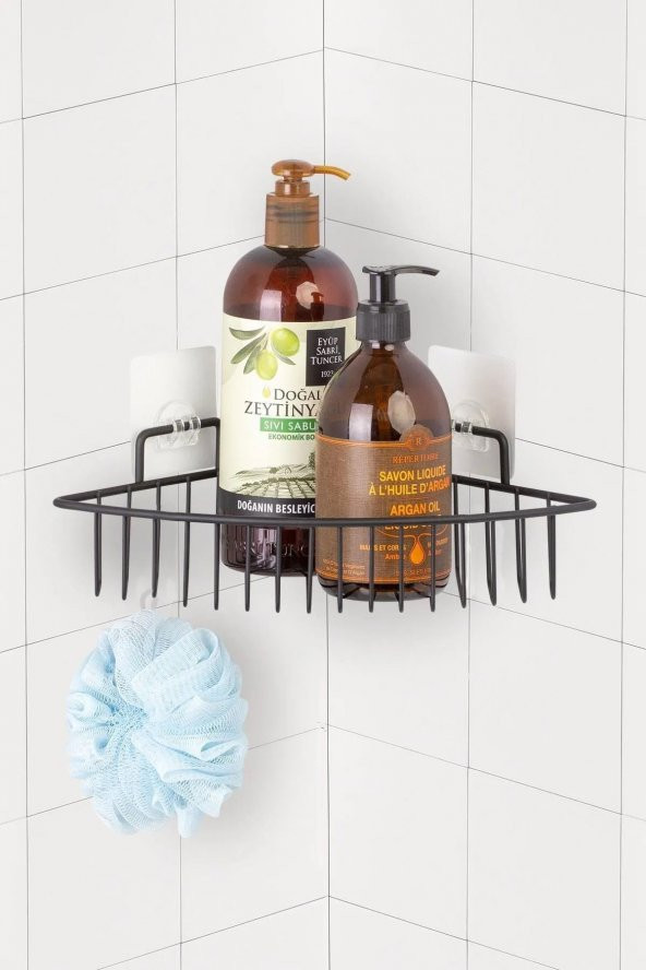 Sas Haus Ömür Boyu Paslanmaz Yapışkanlı Banyo Düzenleyici Şampuanlık Duş Rafı Siyah MS-721
