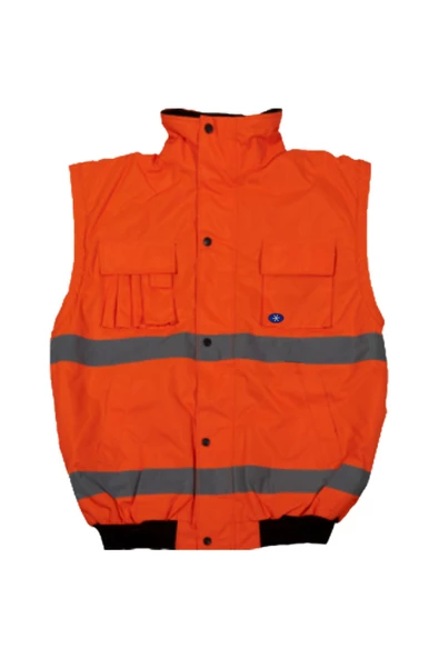 Bestguard Turuncu İşçi Parkası Yüksek Görünümlü Çok Kullanışlı Ceket Mont Kolları Çıkmalı Mont - 2