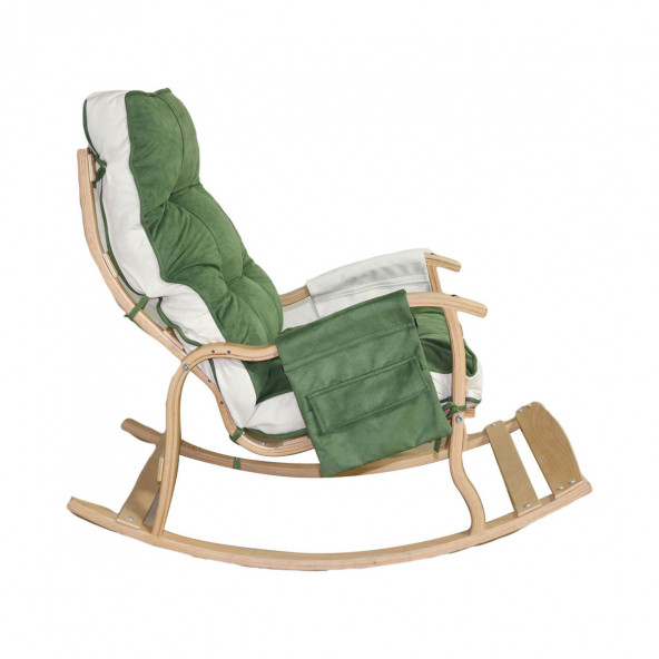 Mobildeco Sultan Lüx Ahşap Çift Minderli Çift Cepli Sallanan Sandalye Yeşil/Krem - 4