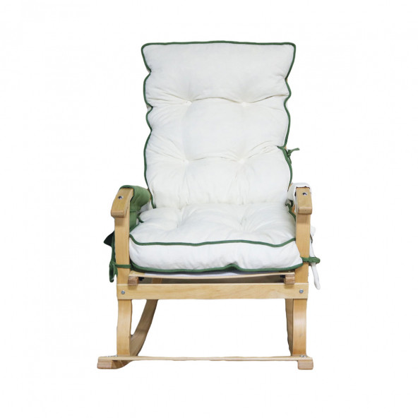Mobildeco Sultan Lüx Ahşap Çift Minderli Çift Cepli Sallanan Sandalye Yeşil/Krem - 5