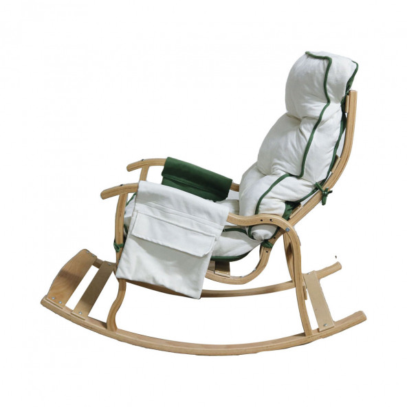 Mobildeco Sultan Lüx Ahşap Çift Minderli Çift Cepli Sallanan Sandalye Yeşil/Krem - 6