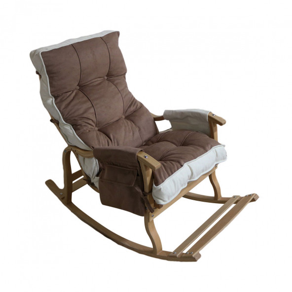 Mobildeco Sultan Lüx Ahşap Çift Minderli Çift Cepli Sallanan Sandalye Kahverengi/Krem