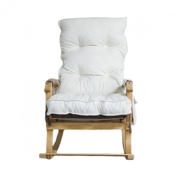 Mobildeco Sultan Lüx Ahşap Çift Minderli Çift Cepli Sallanan Sandalye Kahverengi/Krem - 2