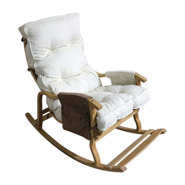 Mobildeco Sultan Lüx Ahşap Çift Minderli Çift Cepli Sallanan Sandalye Kahverengi/Krem - 3