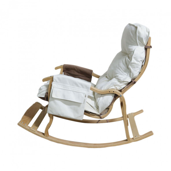 Mobildeco Sultan Lüx Ahşap Çift Minderli Çift Cepli Sallanan Sandalye Kahverengi/Krem - 4