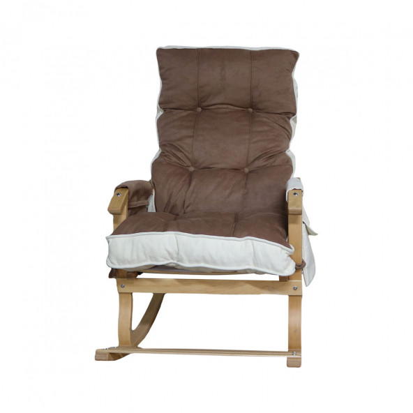 Mobildeco Sultan Lüx Ahşap Çift Minderli Çift Cepli Sallanan Sandalye Kahverengi/Krem - 5