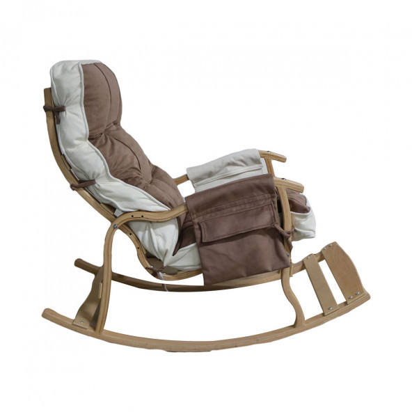 Mobildeco Sultan Lüx Ahşap Çift Minderli Çift Cepli Sallanan Sandalye Kahverengi/Krem - 6