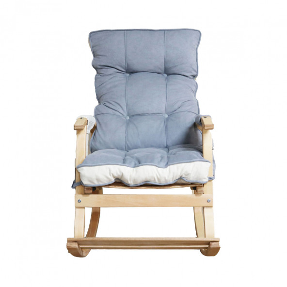 Mobildeco Padişah Lüx Ahşap Çift Minderli Çift Cepli Sallanan Sandalye Gri/Krem - 2