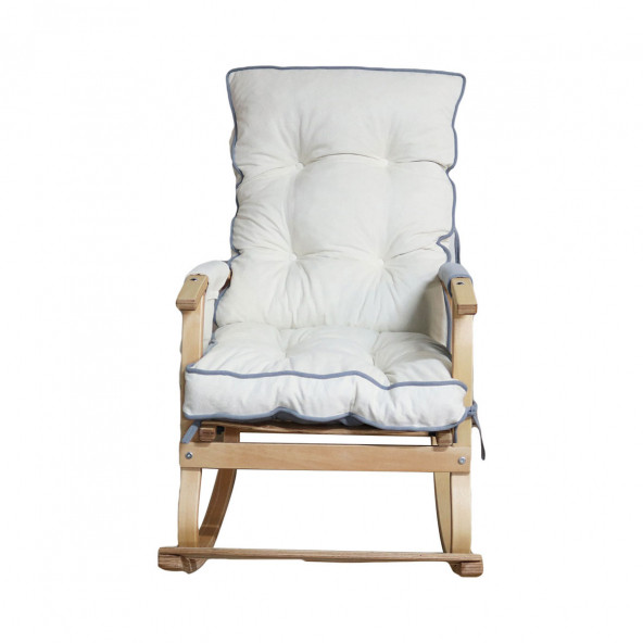 Mobildeco Padişah Lüx Ahşap Çift Minderli Çift Cepli Sallanan Sandalye Gri/Krem - 5