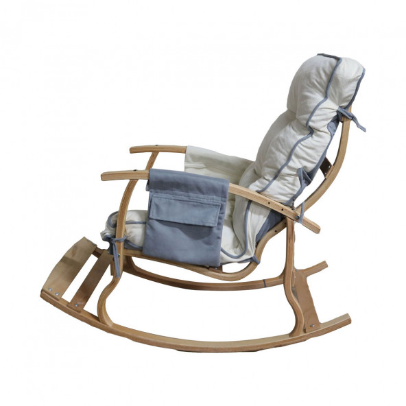 Mobildeco Padişah Lüx Ahşap Çift Minderli Çift Cepli Sallanan Sandalye Gri/Krem - 6