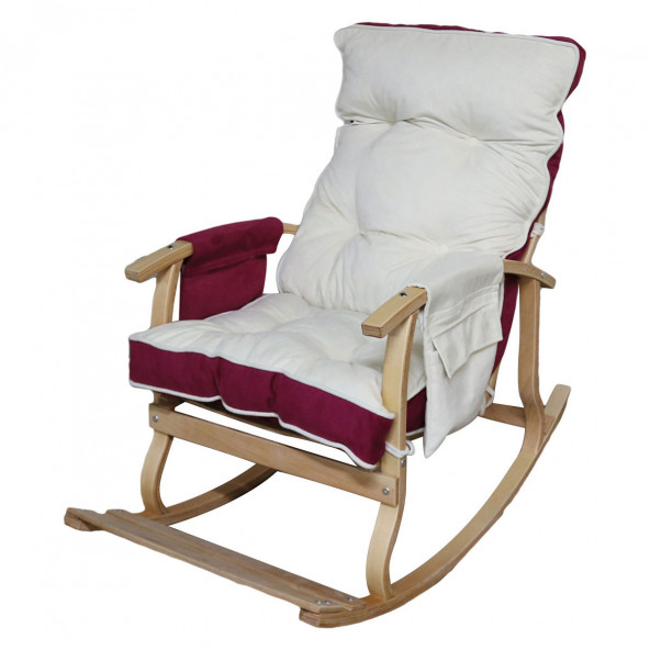 Mobildeco Padişah Lüx Ahşap Çift Minderli Çift Cepli Sallanan Sandalye Bordo/Krem - 2