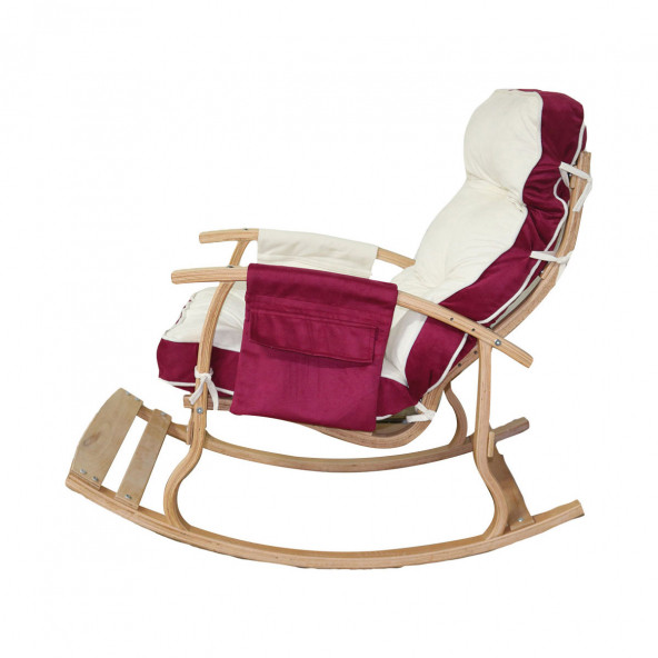 Mobildeco Padişah Lüx Ahşap Çift Minderli Çift Cepli Sallanan Sandalye Bordo/Krem - 6