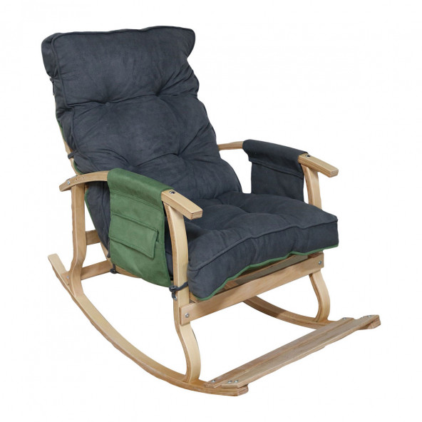 Mobildeco Padişah Lüx Ahşap Çift Minderli Çift Cepli Sallanan Sandalye Yeşil/Füme - 2