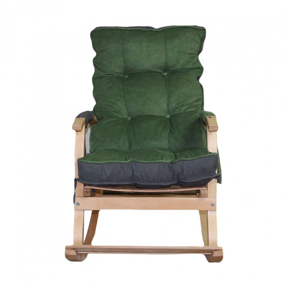 Mobildeco Padişah Lüx Ahşap Çift Minderli Çift Cepli Sallanan Sandalye Yeşil/Füme - 3
