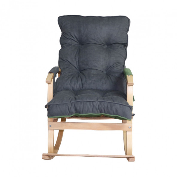 Mobildeco Padişah Lüx Ahşap Çift Minderli Çift Cepli Sallanan Sandalye Yeşil/Füme - 4