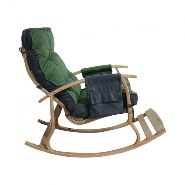 Mobildeco Padişah Lüx Ahşap Çift Minderli Çift Cepli Sallanan Sandalye Yeşil/Füme - 5